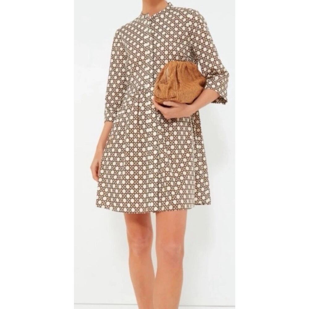 Tuckernuck Birch Cane Royal Shirt Dress Size L Beige White 3/4 Sleeve NEW - Picture 2 of 11